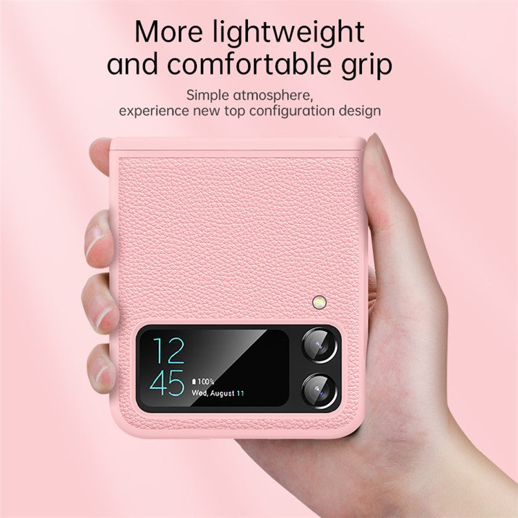 For Samsung Galaxy Z Flip4 5G Cowhide Leather+PC Phone Case Litchi Texture Shockproof Cover - Black