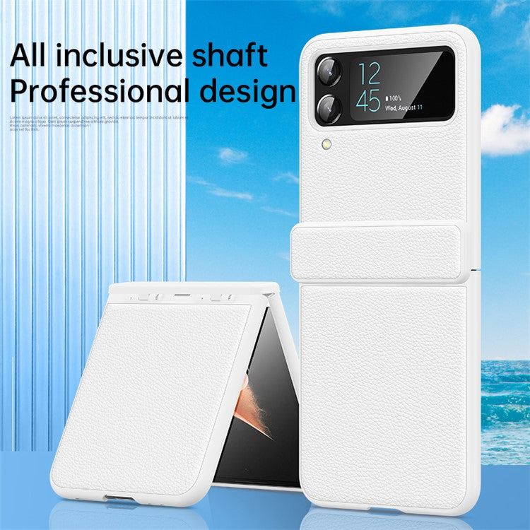 For Samsung Galaxy Z Flip4 5G Cowhide Leather+PC Phone Case Litchi Texture Shockproof Cover - Black
