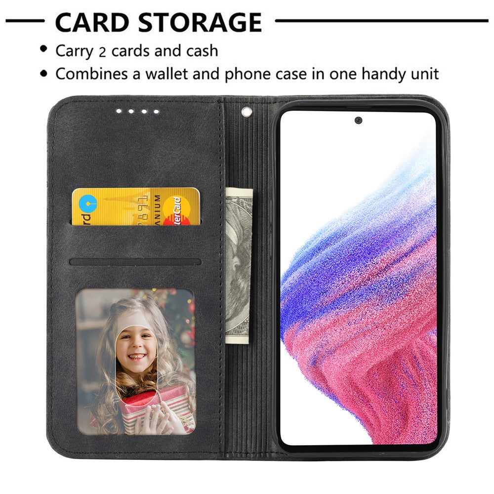 Phone Leather Case for Samsung Galaxy M54 5G / F54 5G , Imprinted Rhombus Pattern Wallet Stand Cover - Black