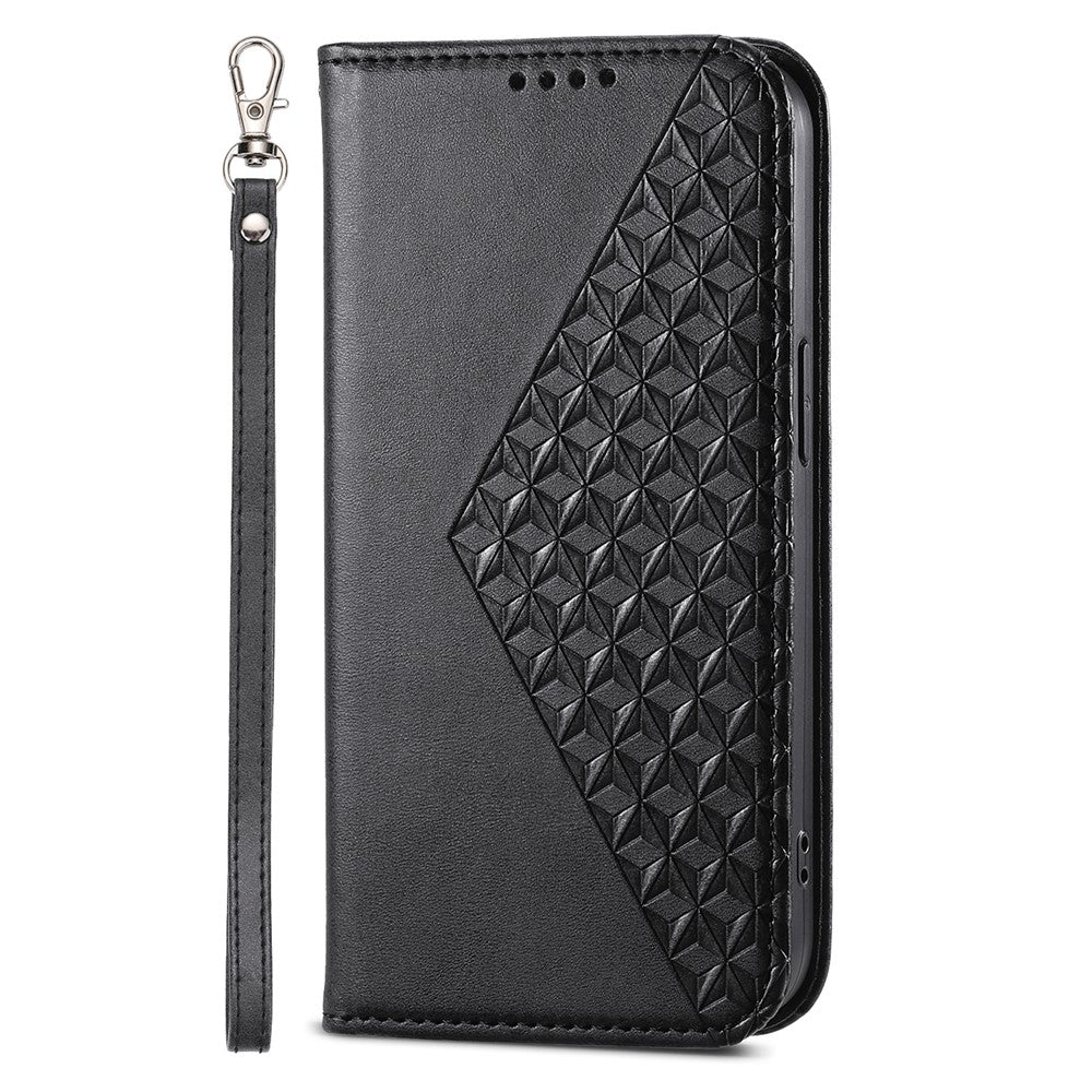 Phone Leather Case for Samsung Galaxy M54 5G / F54 5G , Imprinted Rhombus Pattern Wallet Stand Cover - Black