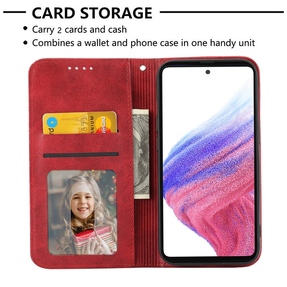 Phone Leather Case for Samsung Galaxy M54 5G / F54 5G , Imprinted Rhombus Pattern Wallet Stand Cover - Red