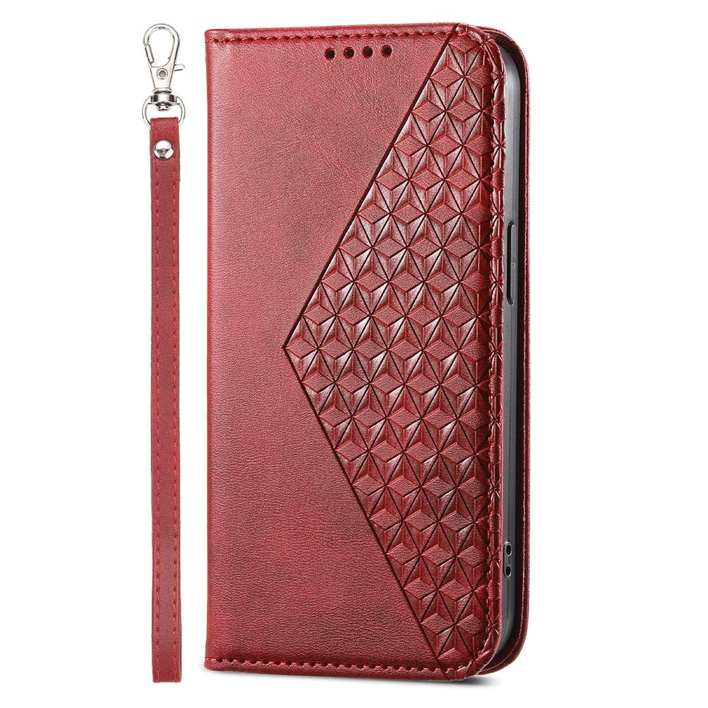 Phone Leather Case for Samsung Galaxy M54 5G / F54 5G , Imprinted Rhombus Pattern Wallet Stand Cover - Red