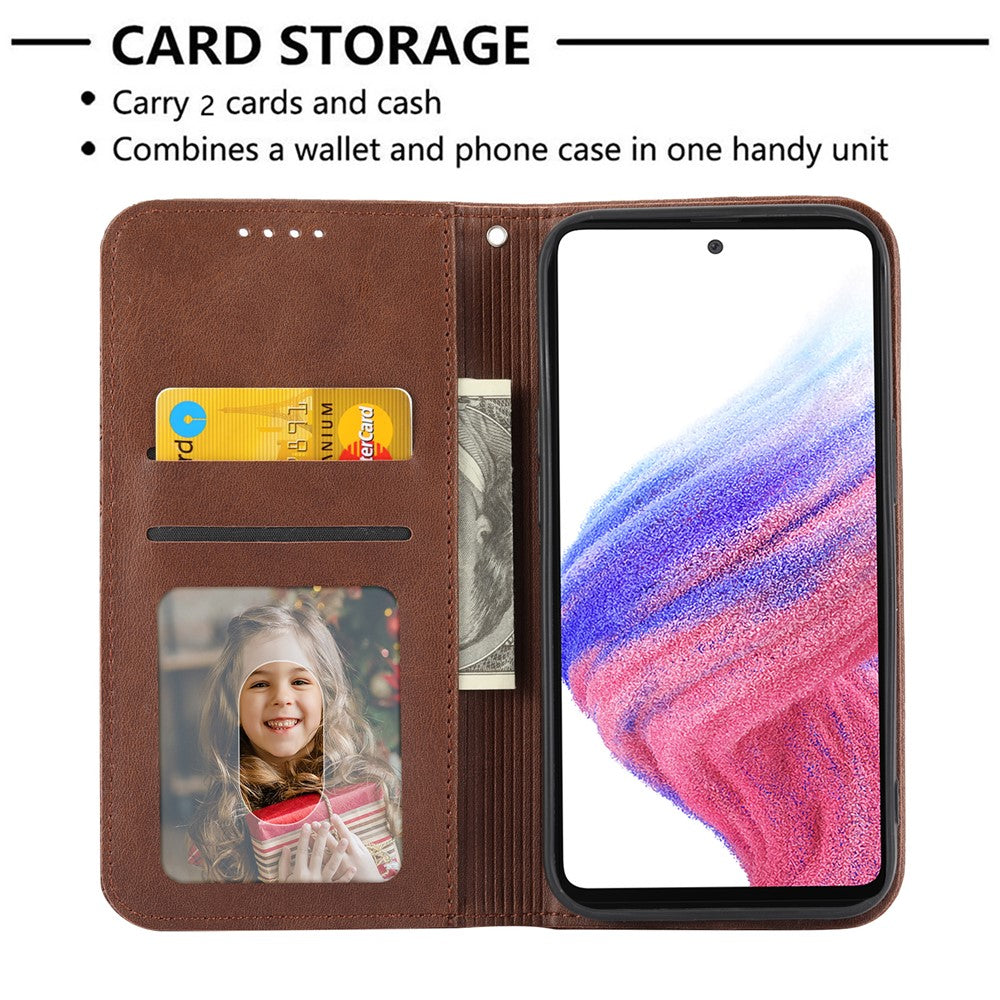 Phone Leather Case for Samsung Galaxy M54 5G / F54 5G , Imprinted Rhombus Pattern Wallet Stand Cover - Brown