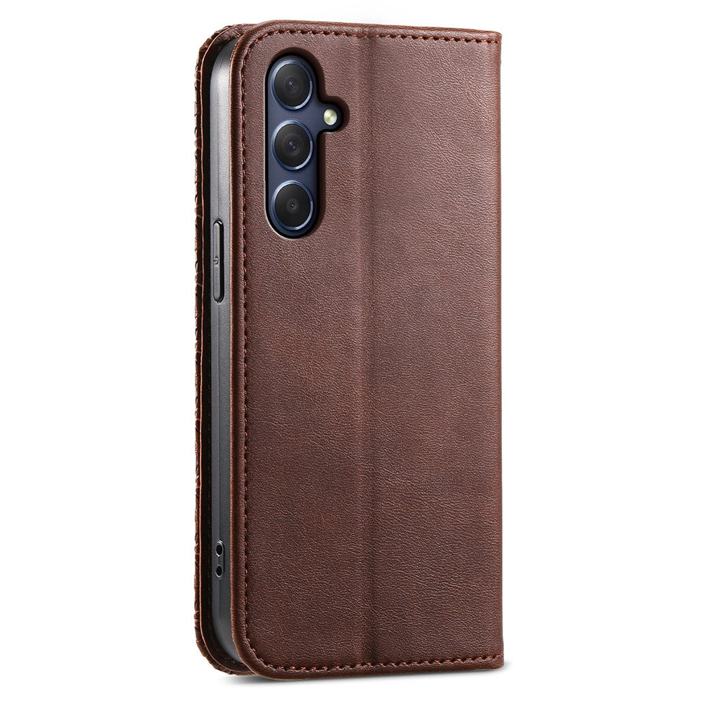 Phone Leather Case for Samsung Galaxy M54 5G / F54 5G , Imprinted Rhombus Pattern Wallet Stand Cover - Brown