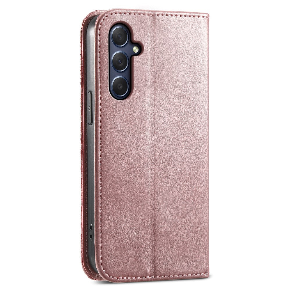 Phone Leather Case for Samsung Galaxy M54 5G / F54 5G , Imprinted Rhombus Pattern Wallet Stand Cover - Rose Gold