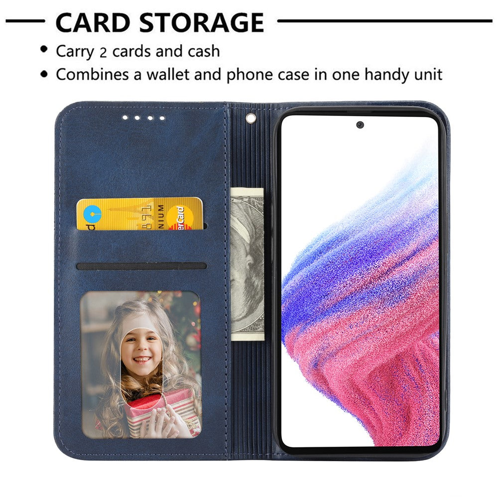 Phone Leather Case for Samsung Galaxy M54 5G / F54 5G , Imprinted Rhombus Pattern Wallet Stand Cover - Blue