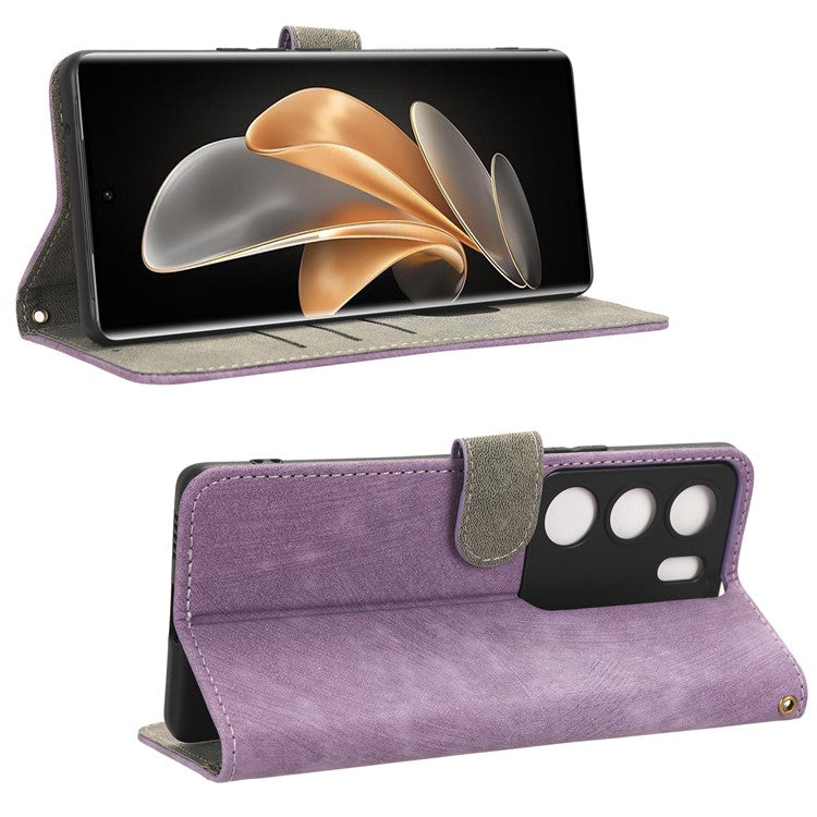 For vivo V29 5G / S17 5G / S17 Pro 5G / S17t 5G Shockproof Phone Cover RFID Blocking PU Leather+TPU Stand Phone Case Wallet - Purple