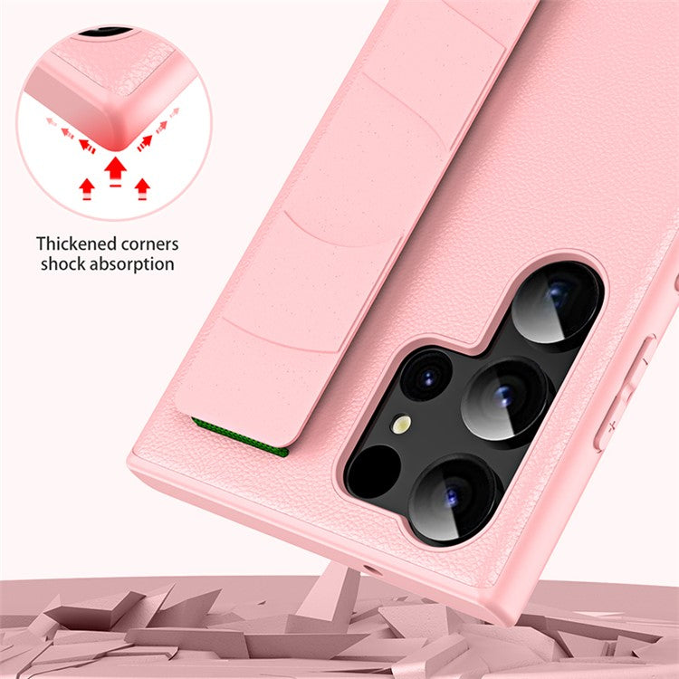 For Samsung Galaxy S22 Ultra 5G Litchi Texture PU Leather Coated PC+TPU Shockproof Case Phone Cover with Wristband - Blue