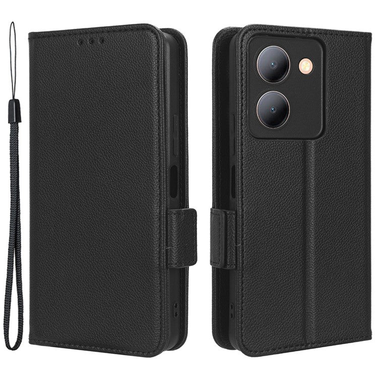 For vivo Y36 4G (Global) / Y36 5G (Global) / Y78 5G (China) / Y78m 5G / Y27 5G / Y27s 4G / Y77t 5G / Y78 5G Leather Phone Wallet Case - Black