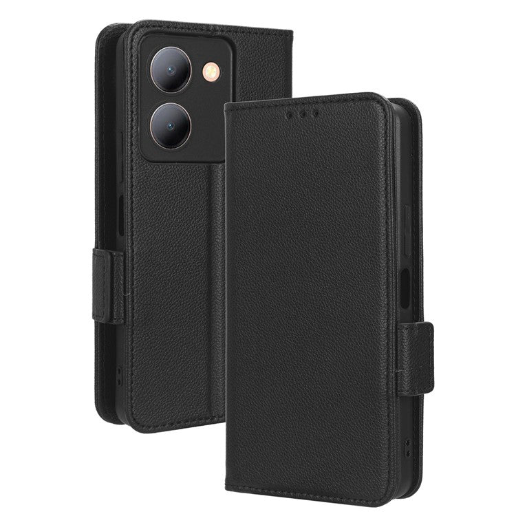 For vivo Y36 4G (Global) / Y36 5G (Global) / Y78 5G (China) / Y78m 5G / Y27 5G / Y27s 4G / Y77t 5G / Y78 5G Leather Phone Wallet Case - Black