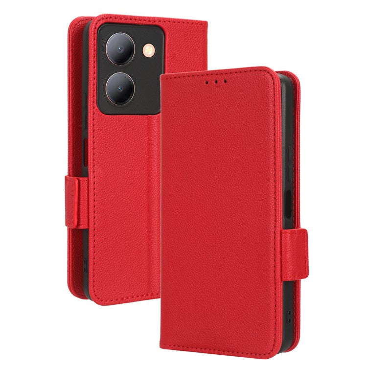 For vivo Y36 4G (Global) / Y36 5G (Global) / Y78 5G (China) / Y78m 5G / Y27 5G / Y27s 4G / Y77t 5G / Y78 5G Leather Phone Wallet Case - Red