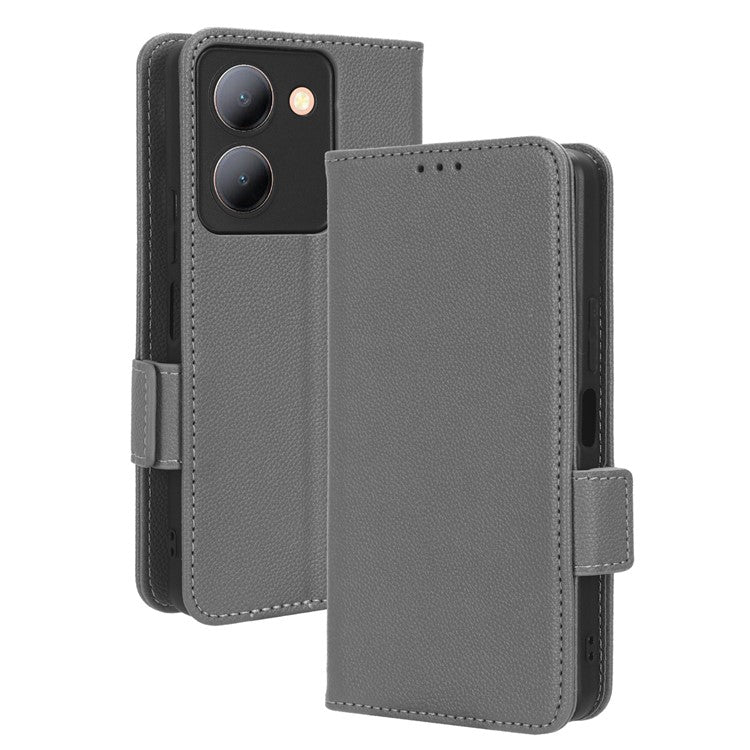 For vivo Y36 4G (Global) / Y36 5G (Global) / Y78 5G (China) / Y78m 5G / Y27 5G / Y27s 4G / Y77t 5G / Y78 5G Leather Phone Wallet Case - Grey