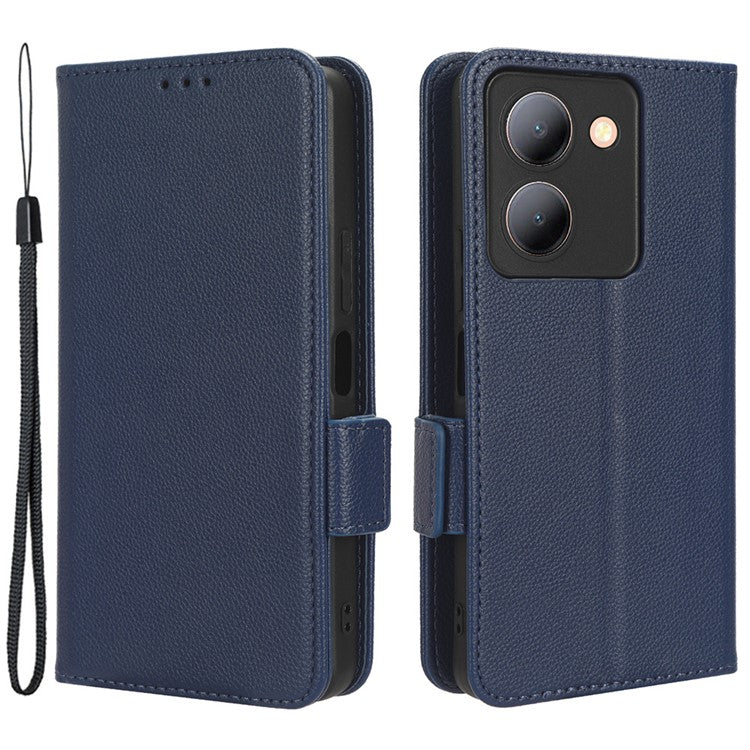 For vivo Y36 4G (Global) / Y36 5G (Global) / Y78 5G (China) / Y78m 5G / Y27 5G / Y27s 4G / Y77t 5G / Y78 5G Leather Phone Wallet Case - Dark Blue