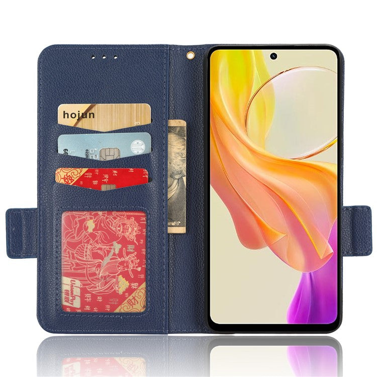 For vivo Y36 4G (Global) / Y36 5G (Global) / Y78 5G (China) / Y78m 5G / Y27 5G / Y27s 4G / Y77t 5G / Y78 5G Leather Phone Wallet Case - Dark Blue