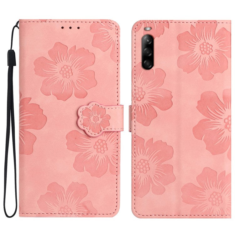 Phone Case for Sony Xperia L4 Flowers Imprinted Stand PU Leather Wallet Cover - Pink