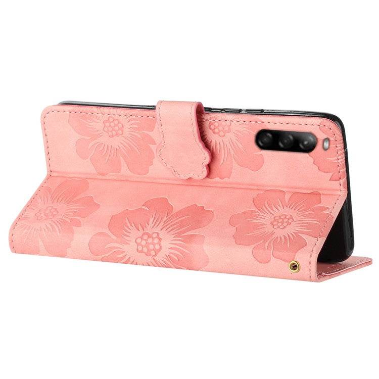 Phone Case for Sony Xperia L4 Flowers Imprinted Stand PU Leather Wallet Cover - Pink