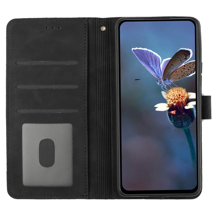 PU Leather Wallet Case for Oppo A57 (2022) 5G / A77 5G , Stand Flowers Imprinted Phone Cover - Black