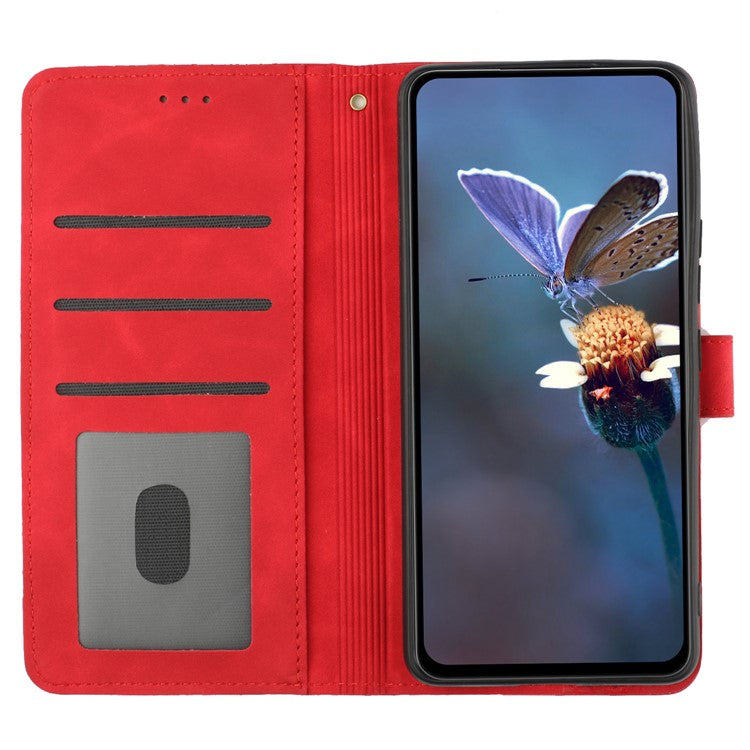 PU Leather Wallet Case for Oppo A57 (2022) 5G / A77 5G , Stand Flowers Imprinted Phone Cover - Red