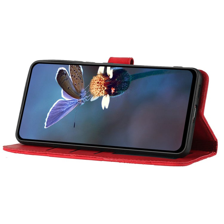 PU Leather Wallet Case for Oppo A57 (2022) 5G / A77 5G , Stand Flowers Imprinted Phone Cover - Red