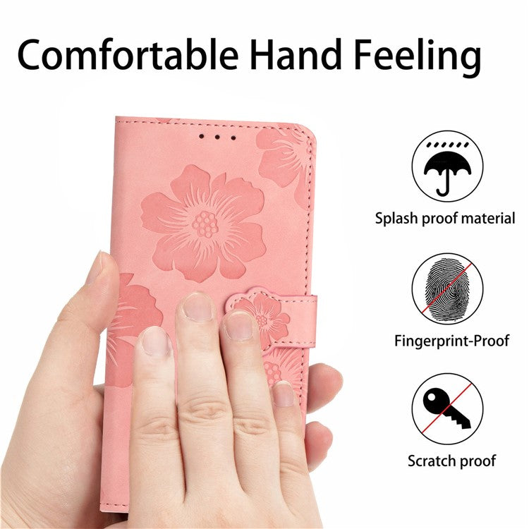 PU Leather Wallet Case for Oppo A57 (2022) 5G / A77 5G , Stand Flowers Imprinted Phone Cover - Pink