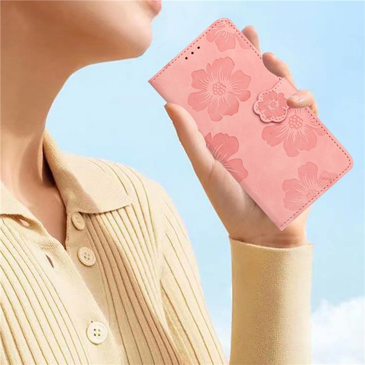PU Leather Wallet Case for Oppo A57 (2022) 5G / A77 5G , Stand Flowers Imprinted Phone Cover - Pink