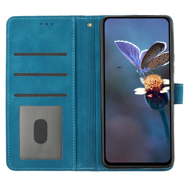 PU Leather Wallet Case for Oppo A57 (2022) 5G / A77 5G , Stand Flowers Imprinted Phone Cover - Blue