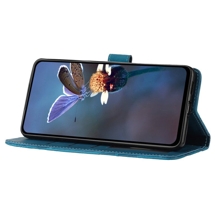 PU Leather Wallet Case for Oppo A57 (2022) 5G / A77 5G , Stand Flowers Imprinted Phone Cover - Blue