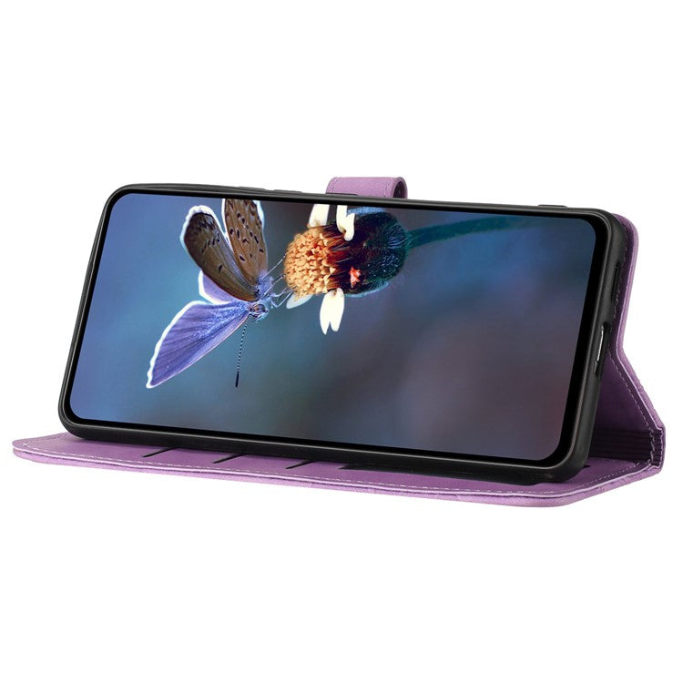 PU Leather Wallet Case for Oppo A57 (2022) 5G / A77 5G , Stand Flowers Imprinted Phone Cover - Purple
