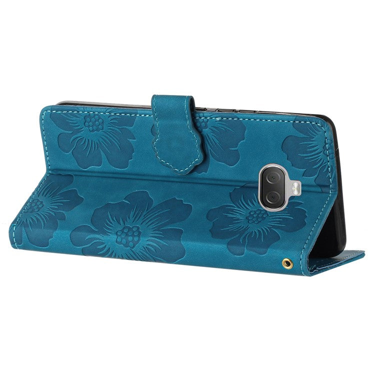 For Sony Xperia 10 Protective Cover PU Leather Wallet Flowers Imprinted Stand Phone Case - Blue