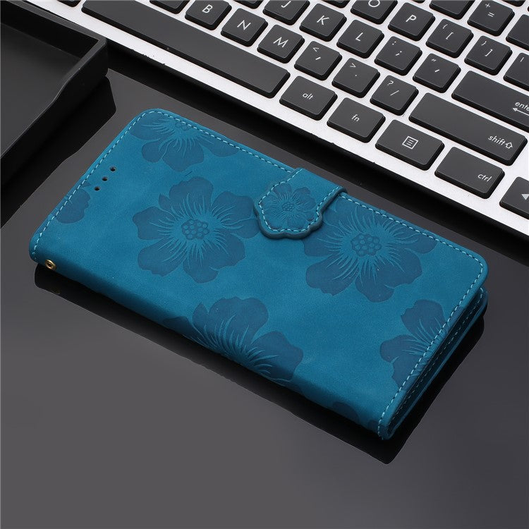 For Sony Xperia 10 Protective Cover PU Leather Wallet Flowers Imprinted Stand Phone Case - Blue
