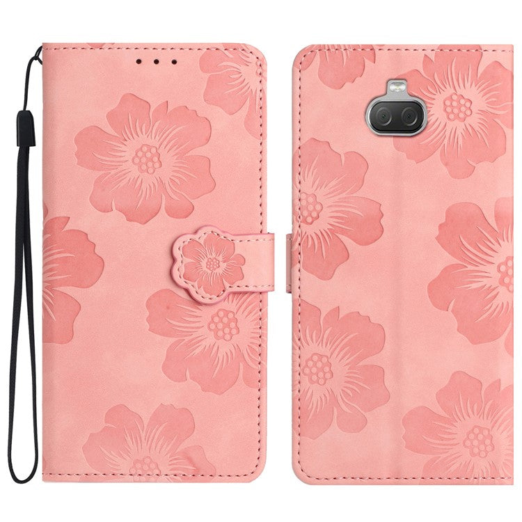 For Sony Xperia 10 Protective Cover PU Leather Wallet Flowers Imprinted Stand Phone Case - Pink