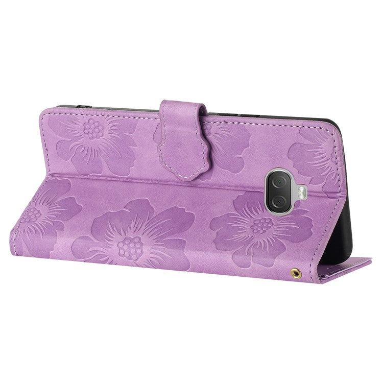 For Sony Xperia 10 Protective Cover PU Leather Wallet Flowers Imprinted Stand Phone Case - Purple
