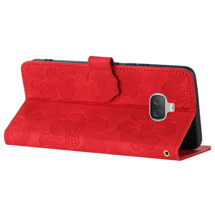 For Sony Xperia 10 Protective Cover PU Leather Wallet Flowers Imprinted Stand Phone Case - Red