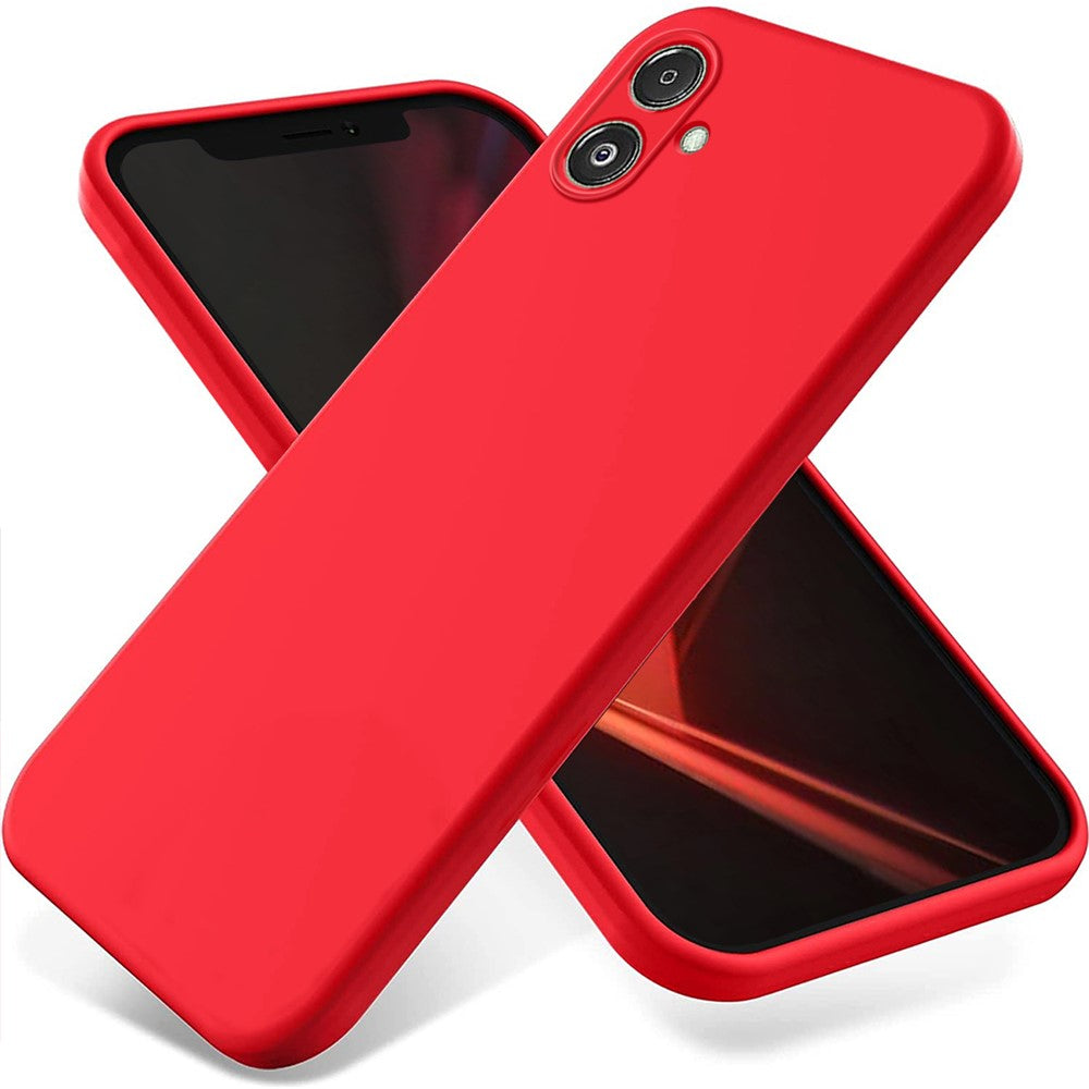 For Samsung Galaxy F14 5G Anti-Dust Liquid Silicone Phone Cover Soft Lining Phone Case with Strap - Red