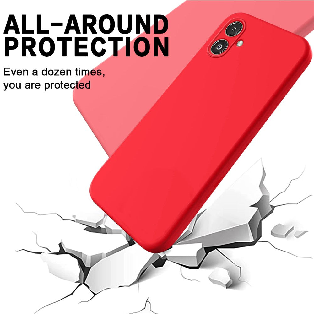 For Samsung Galaxy F14 5G Anti-Dust Liquid Silicone Phone Cover Soft Lining Phone Case with Strap - Red