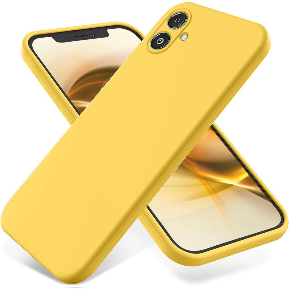 For Samsung Galaxy F14 5G Anti-Dust Liquid Silicone Phone Cover Soft Lining Phone Case with Strap - Yellow