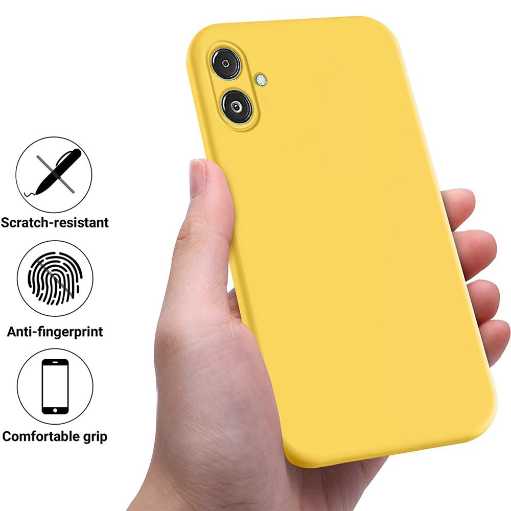 For Samsung Galaxy F14 5G Anti-Dust Liquid Silicone Phone Cover Soft Lining Phone Case with Strap - Yellow