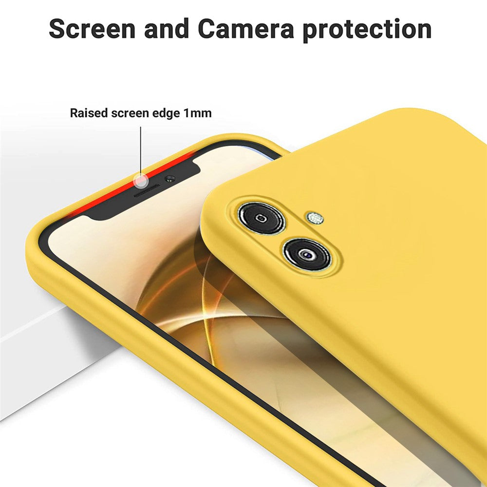 For Samsung Galaxy F14 5G Anti-Dust Liquid Silicone Phone Cover Soft Lining Phone Case with Strap - Yellow