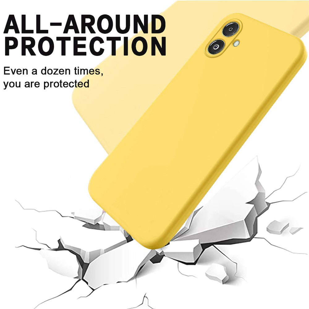For Samsung Galaxy F14 5G Anti-Dust Liquid Silicone Phone Cover Soft Lining Phone Case with Strap - Yellow