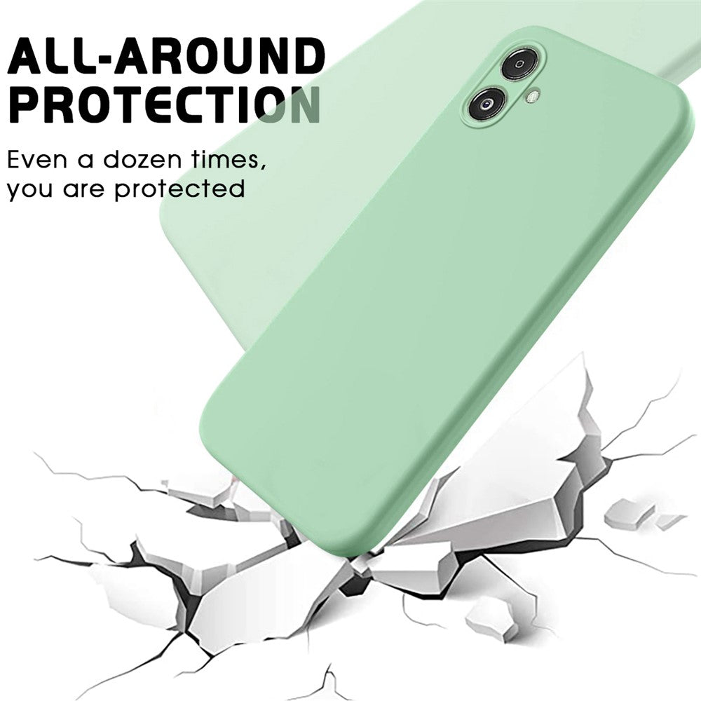 For Samsung Galaxy F14 5G Anti-Dust Liquid Silicone Phone Cover Soft Lining Phone Case with Strap - Green