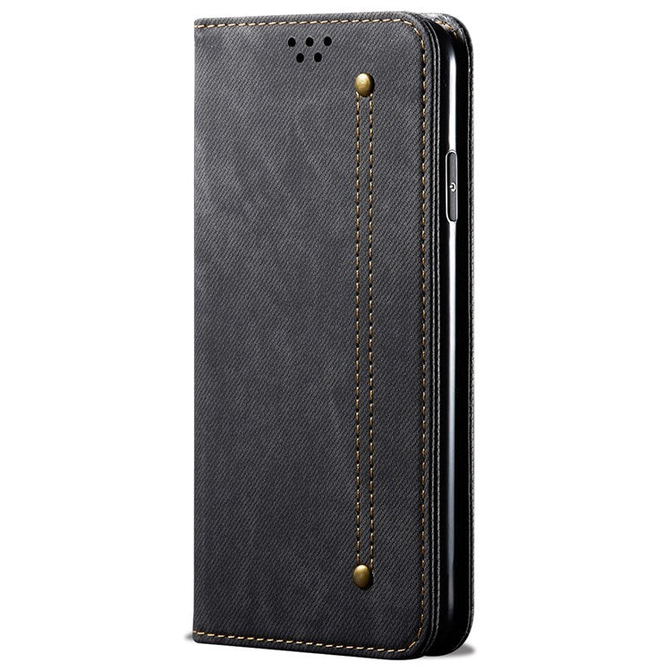 PU Leather Case for OnePlus Nord CE3 5G Stand Wallet Jeans Cloth Texture Phone Cover - Black