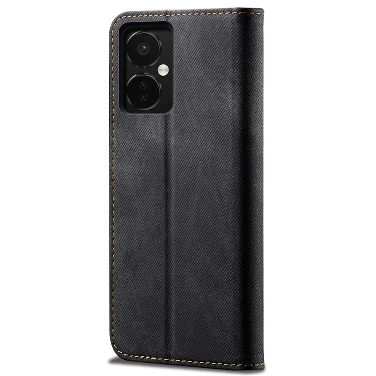 PU Leather Case for OnePlus Nord CE3 5G Stand Wallet Jeans Cloth Texture Phone Cover - Black