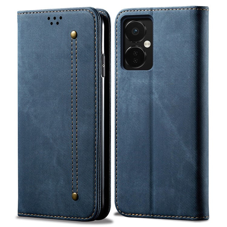 PU Leather Case for OnePlus Nord CE3 5G Stand Wallet Jeans Cloth Texture Phone Cover - Blue