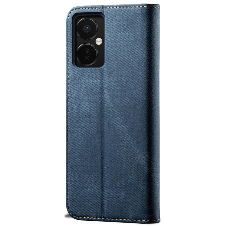 PU Leather Case for OnePlus Nord CE3 5G Stand Wallet Jeans Cloth Texture Phone Cover - Blue