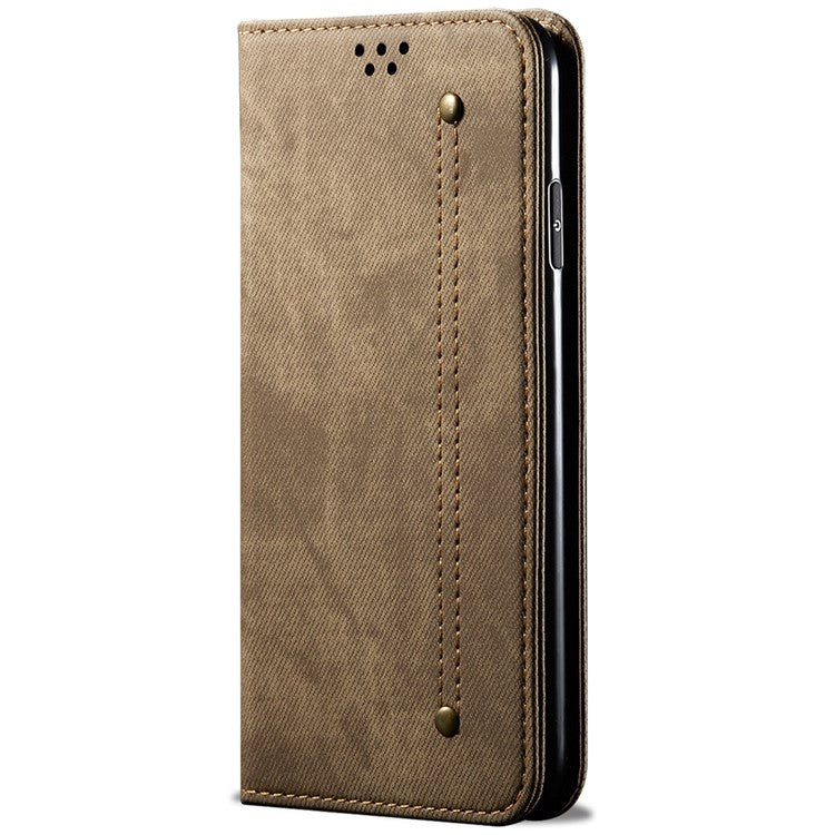 PU Leather Case for OnePlus Nord CE3 5G Stand Wallet Jeans Cloth Texture Phone Cover - Khaki