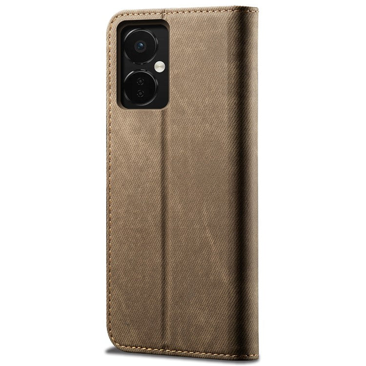 PU Leather Case for OnePlus Nord CE3 5G Stand Wallet Jeans Cloth Texture Phone Cover - Khaki