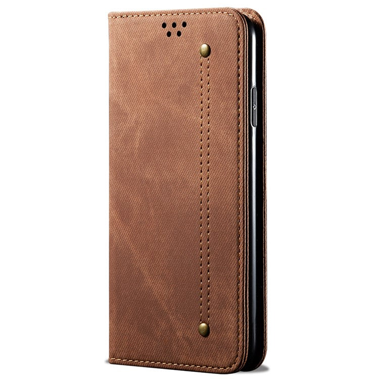PU Leather Case for OnePlus Nord CE3 5G Stand Wallet Jeans Cloth Texture Phone Cover - Coffee