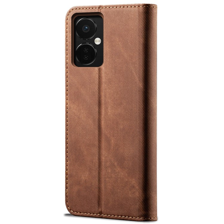 PU Leather Case for OnePlus Nord CE3 5G Stand Wallet Jeans Cloth Texture Phone Cover - Coffee