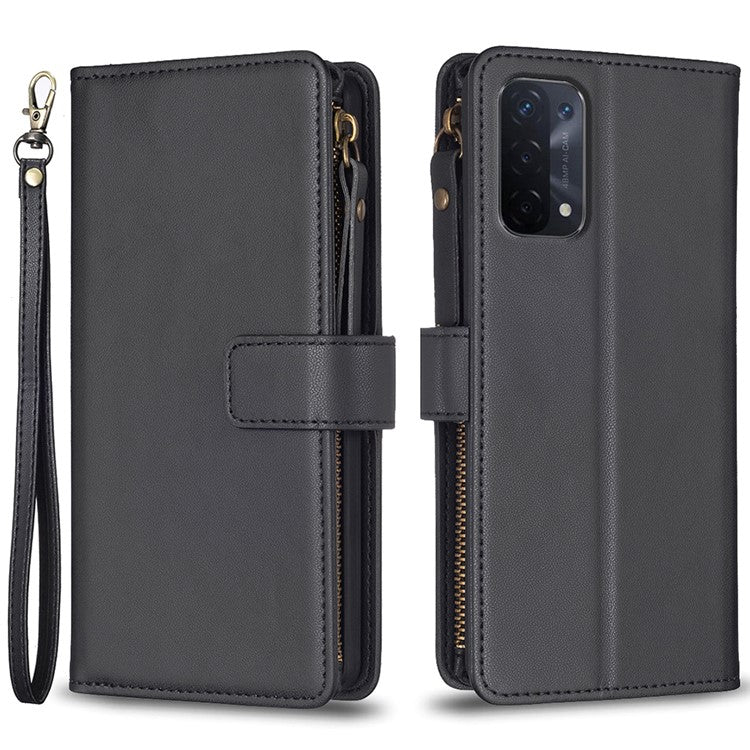 BF Style-19 for Oppo A74 / A93 / A54 5G Zipper Pocket PU Leather Phone Case Wallet Stand Cover - Black