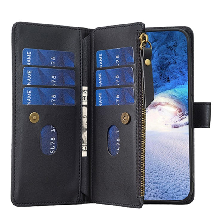 BF Style-19 for Oppo A74 / A93 / A54 5G Zipper Pocket PU Leather Phone Case Wallet Stand Cover - Black